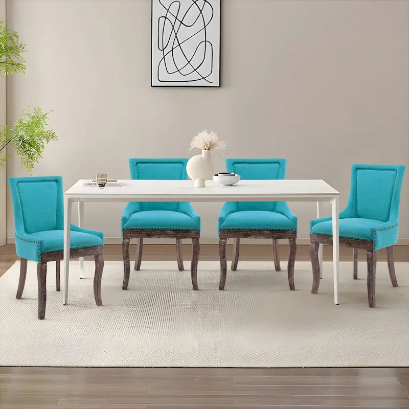 Tufted Wingback Upholstered Dining Chair Solid Wood Legs Fabric Cushion