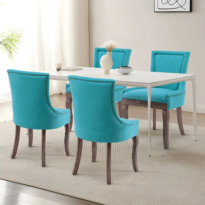 Tufted Wingback Upholstered Dining Chair Solid Wood Legs Fabric Cushion