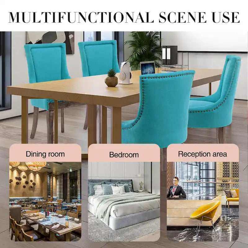 Tufted Wingback Upholstered Dining Chair Solid Wood Legs Fabric Cushion