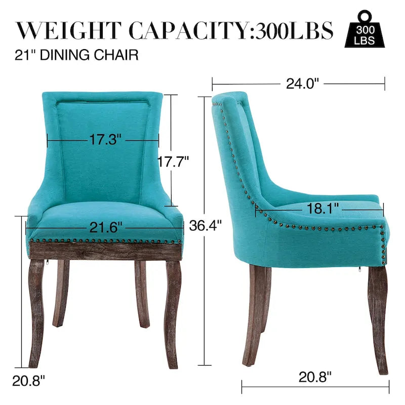 Tufted Wingback Upholstered Dining Chair Solid Wood Legs Fabric Cushion