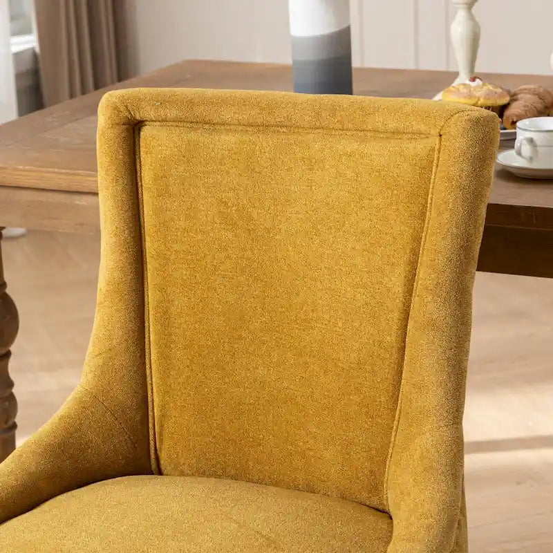 Tufted Wingback Upholstered Dining Chair Solid Wood Legs Fabric Cushion