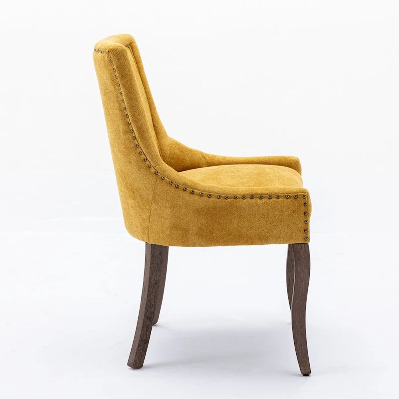 Tufted Wingback Upholstered Dining Chair Solid Wood Legs Fabric Cushion