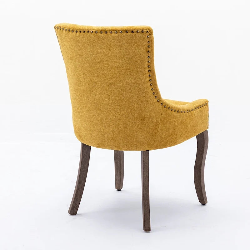 Tufted Wingback Upholstered Dining Chair Solid Wood Legs Fabric Cushion