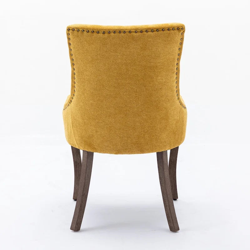 Tufted Wingback Upholstered Dining Chair Solid Wood Legs Fabric Cushion