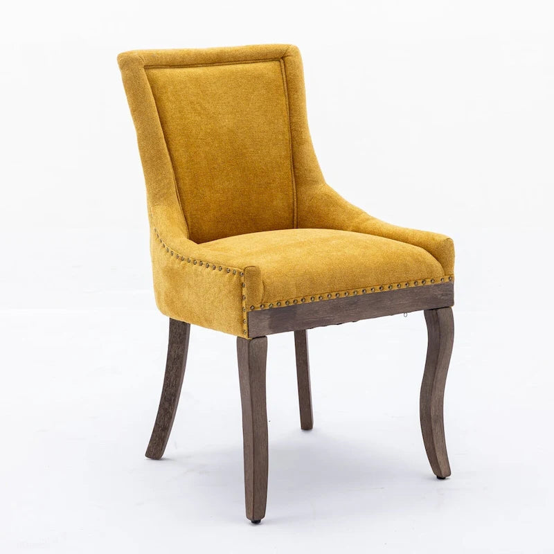 Tufted Wingback Upholstered Dining Chair Solid Wood Legs Fabric Cushion