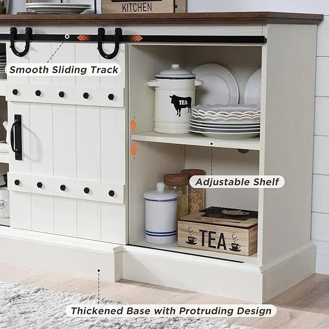 Farmhouse TV Stand with Sliding Barn Doors and Adjustable Shelves