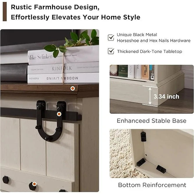 Farmhouse TV Stand with Sliding Barn Doors and Adjustable Shelves