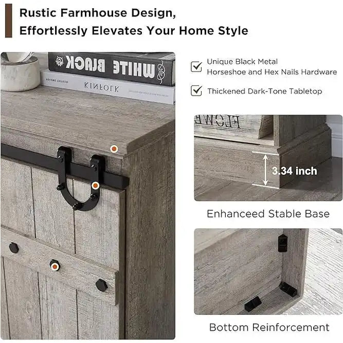 Farmhouse TV Stand with Sliding Barn Doors and Adjustable Shelves