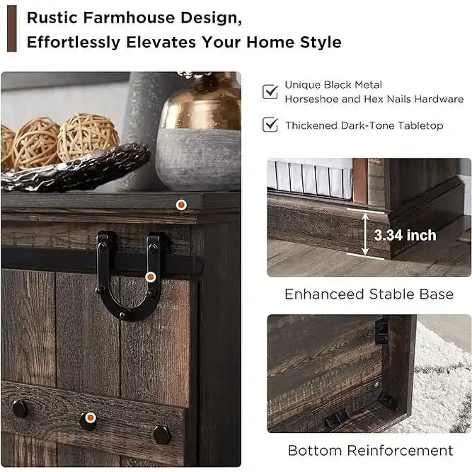 Farmhouse TV Stand with Sliding Barn Doors and Adjustable Shelves
