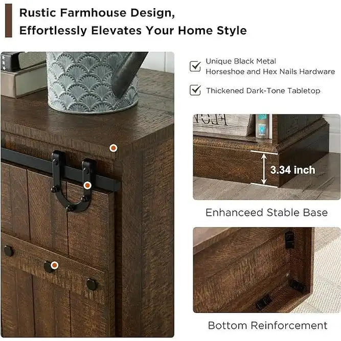 Farmhouse TV Stand with Sliding Barn Doors and Adjustable Shelves