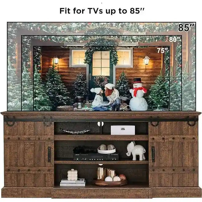 Farmhouse TV Stand with Sliding Barn Doors and Adjustable Shelves