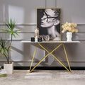 White Marble Top Geometric X-Base Console Table Silver Gold Metal Entryway Sofa