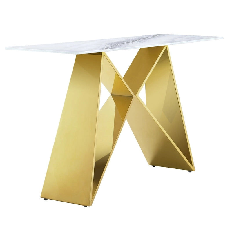 White Marble Top Geometric X-Base Console Table Silver Gold Metal Entryway Sofa