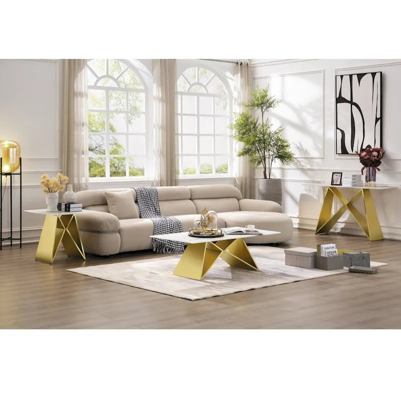 White Marble Top Geometric X-Base Console Table Silver Gold Metal Entryway Sofa