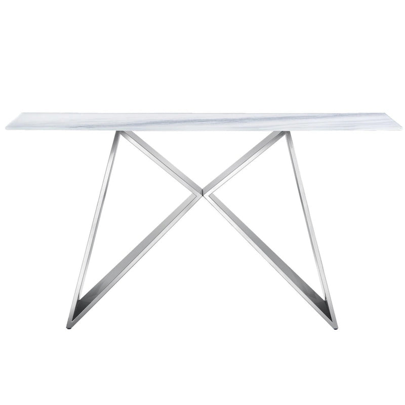White Marble Top Geometric X-Base Console Table Silver Gold Metal Entryway Sofa
