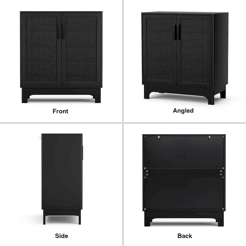 Black Rattan 2-Door Sideboard Buffet Cabinet with Adjustable Shelf